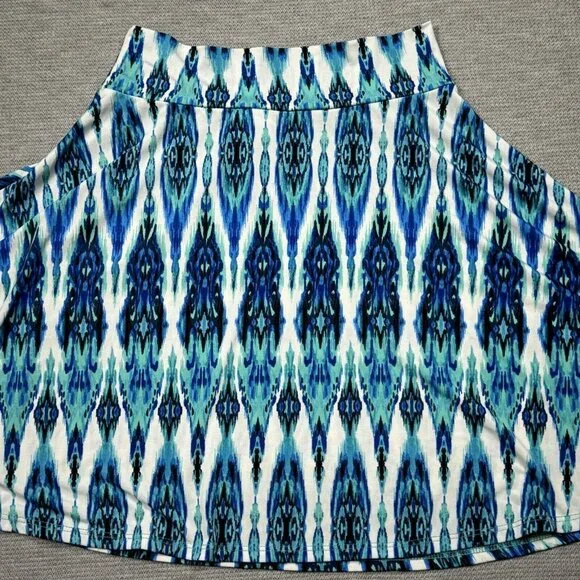 LuLaRoe A-Line Skirt Size 10 Multicolor Blue Geometric Pull On Knee Length Midi - Picture 7 of 12